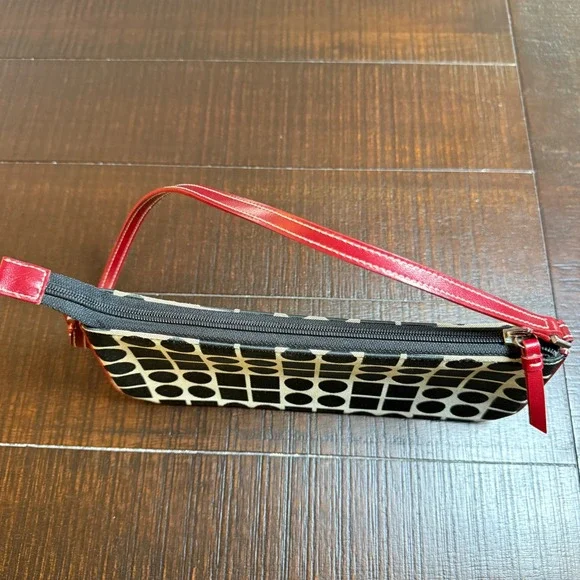 Y2K Baguette Shoulder Bag Black White Geometric Print Red Trim Mini Purse - Picture 10 of 12